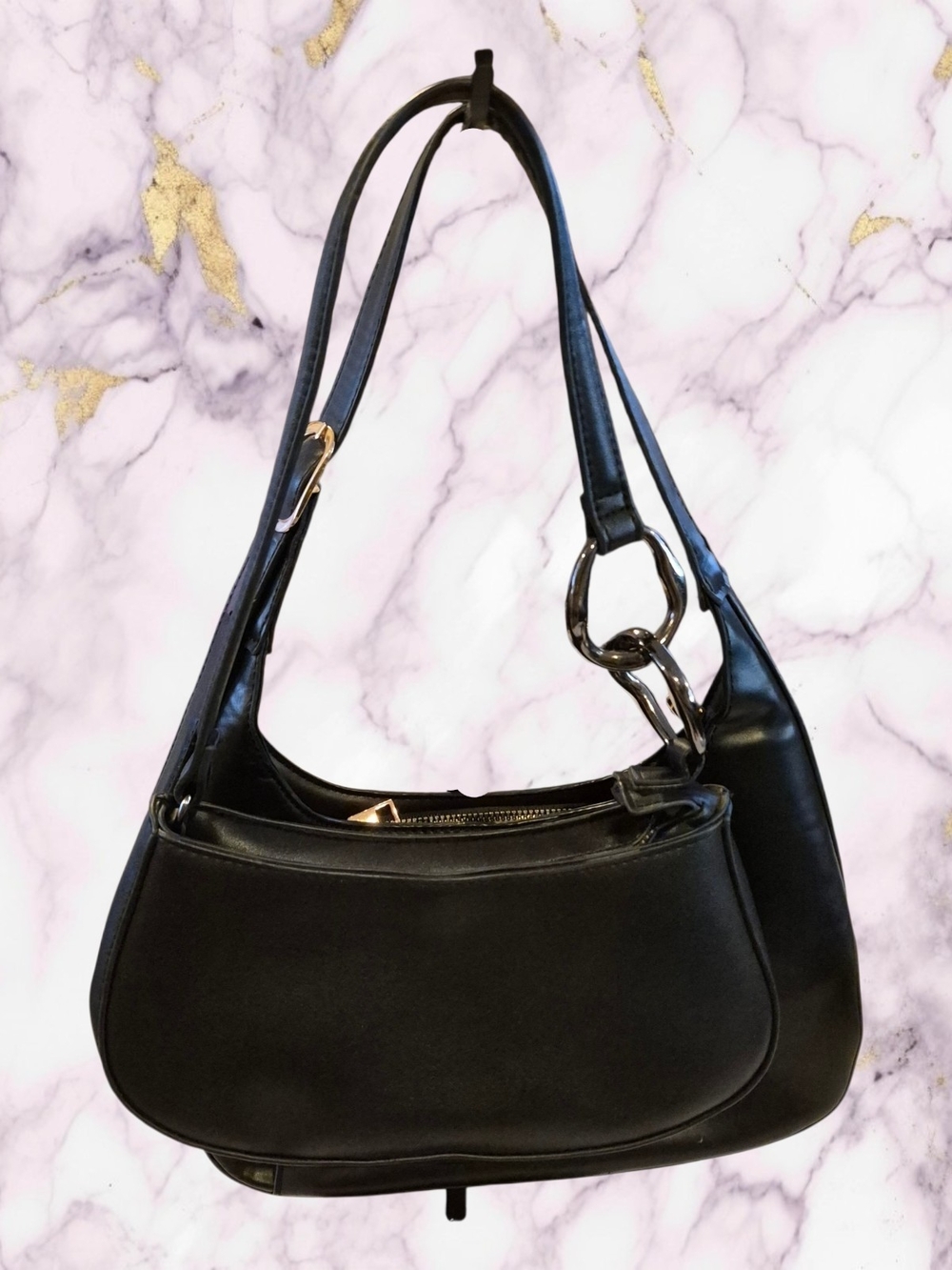 Two Chic Black Faux Leather Shoulder Bags